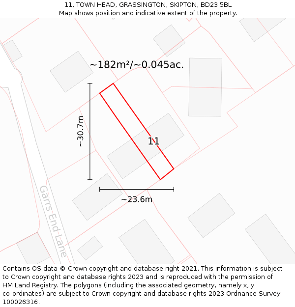 11, TOWN HEAD, GRASSINGTON, SKIPTON, BD23 5BL: Plot and title map