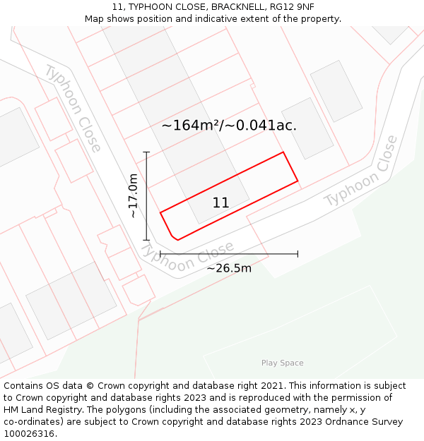 11, TYPHOON CLOSE, BRACKNELL, RG12 9NF: Plot and title map