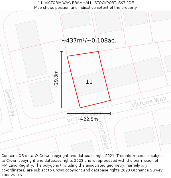 11, VICTORIA WAY, BRAMHALL, STOCKPORT, SK7 1DE: Plot and title map