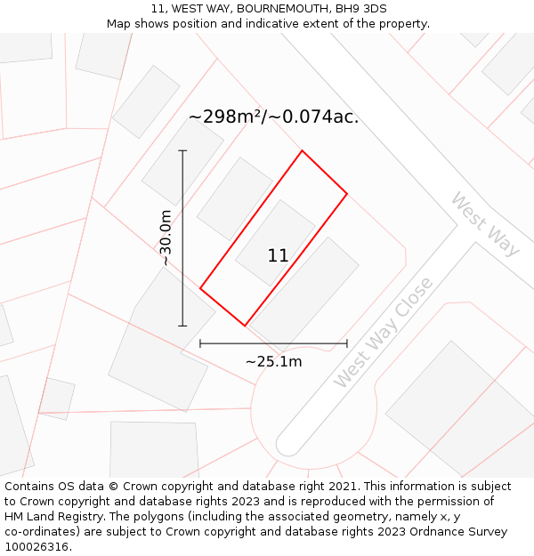 11, WEST WAY, BOURNEMOUTH, BH9 3DS: Plot and title map