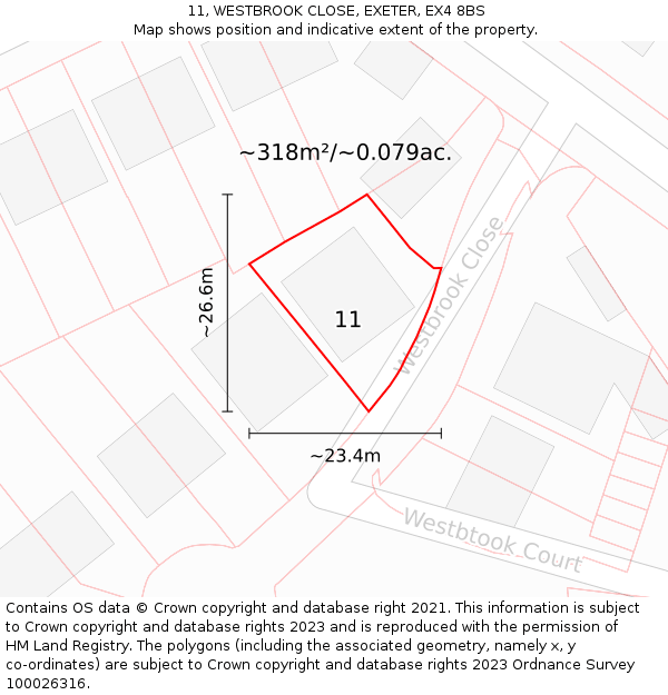 11, WESTBROOK CLOSE, EXETER, EX4 8BS: Plot and title map