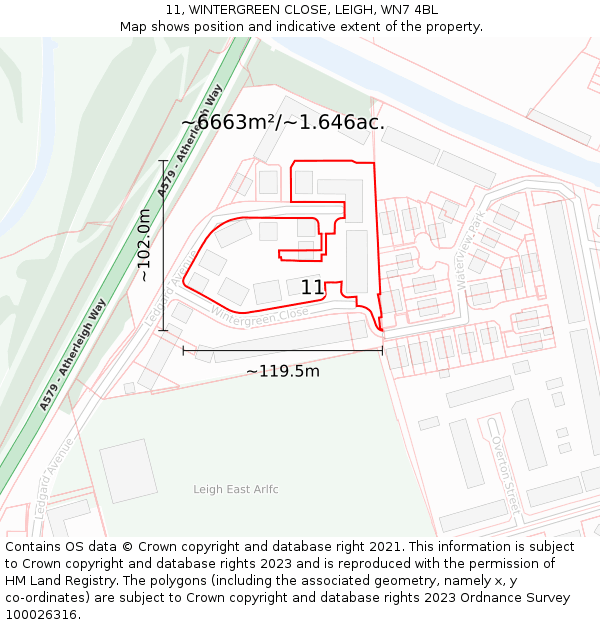 11, WINTERGREEN CLOSE, LEIGH, WN7 4BL: Plot and title map