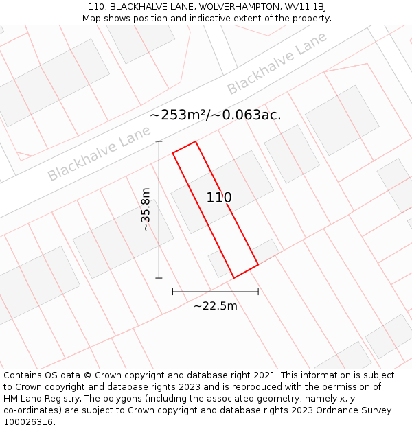 110, BLACKHALVE LANE, WOLVERHAMPTON, WV11 1BJ: Plot and title map
