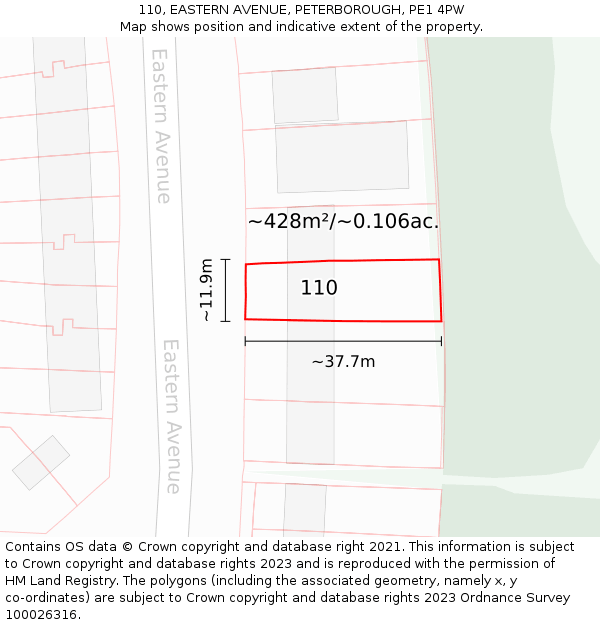 110, EASTERN AVENUE, PETERBOROUGH, PE1 4PW: Plot and title map