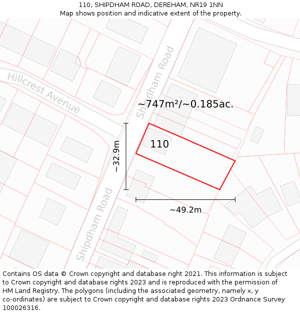 110, SHIPDHAM ROAD, DEREHAM, NR19 1NN: Plot and title map