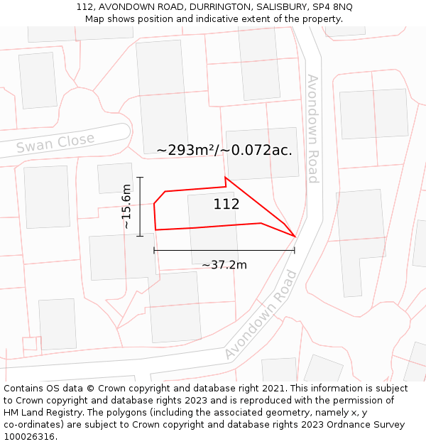 112, AVONDOWN ROAD, DURRINGTON, SALISBURY, SP4 8NQ: Plot and title map