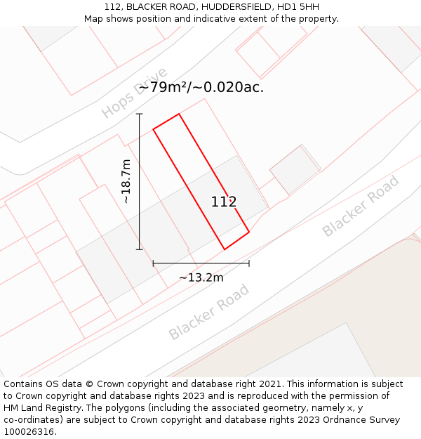 112, BLACKER ROAD, HUDDERSFIELD, HD1 5HH: Plot and title map