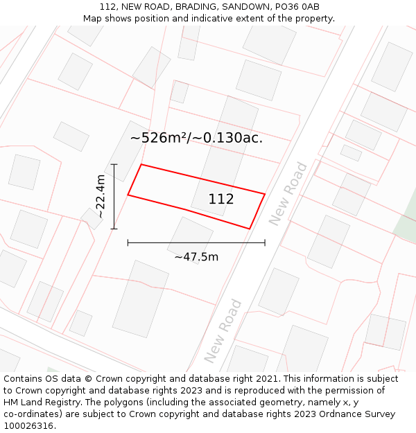 112, NEW ROAD, BRADING, SANDOWN, PO36 0AB: Plot and title map