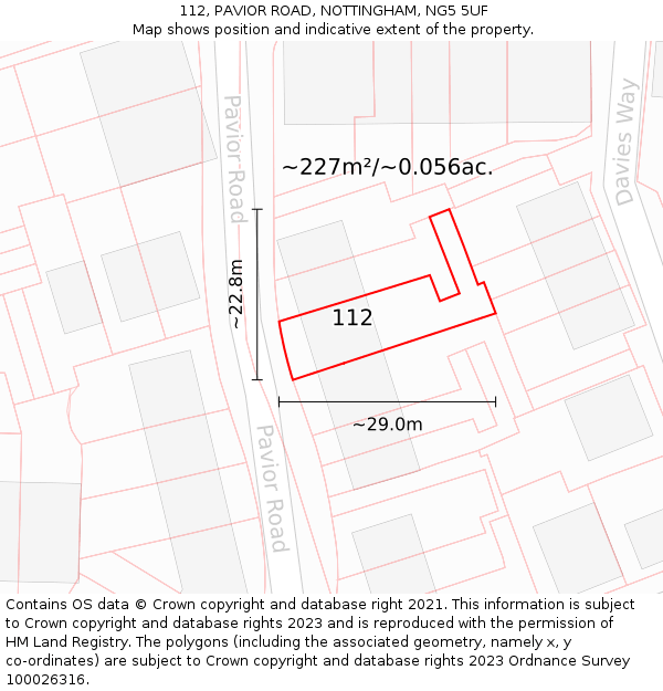 112, PAVIOR ROAD, NOTTINGHAM, NG5 5UF: Plot and title map