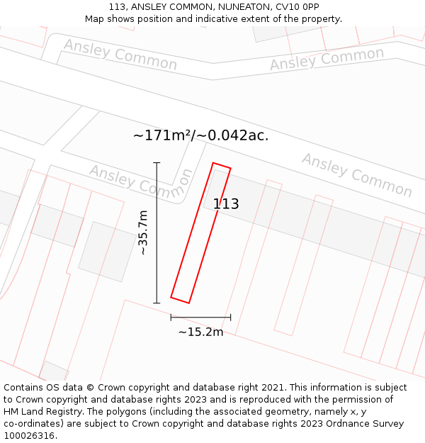 113, ANSLEY COMMON, NUNEATON, CV10 0PP: Plot and title map