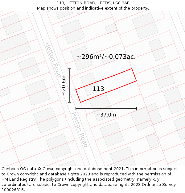 113, HETTON ROAD, LEEDS, LS8 3AF: Plot and title map