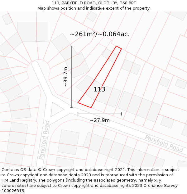 113, PARKFIELD ROAD, OLDBURY, B68 8PT: Plot and title map