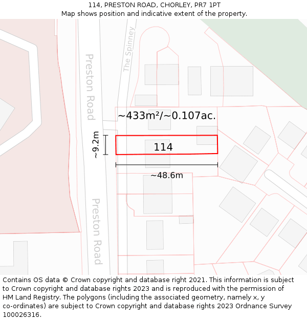 114, PRESTON ROAD, CHORLEY, PR7 1PT: Plot and title map