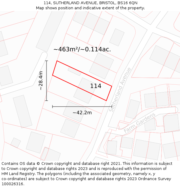 114, SUTHERLAND AVENUE, BRISTOL, BS16 6QN: Plot and title map