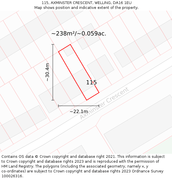 115, AXMINSTER CRESCENT, WELLING, DA16 1EU: Plot and title map