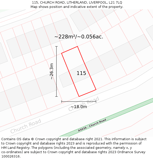 115, CHURCH ROAD, LITHERLAND, LIVERPOOL, L21 7LQ: Plot and title map