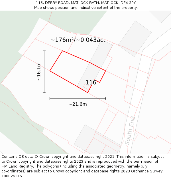 116, DERBY ROAD, MATLOCK BATH, MATLOCK, DE4 3PY: Plot and title map