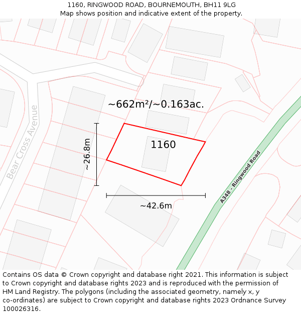1160, RINGWOOD ROAD, BOURNEMOUTH, BH11 9LG: Plot and title map