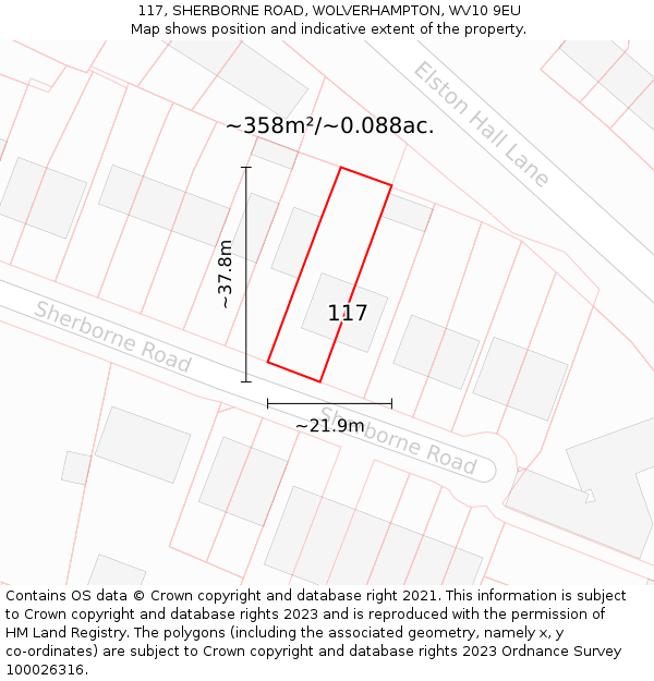 117, SHERBORNE ROAD, WOLVERHAMPTON, WV10 9EU: Plot and title map