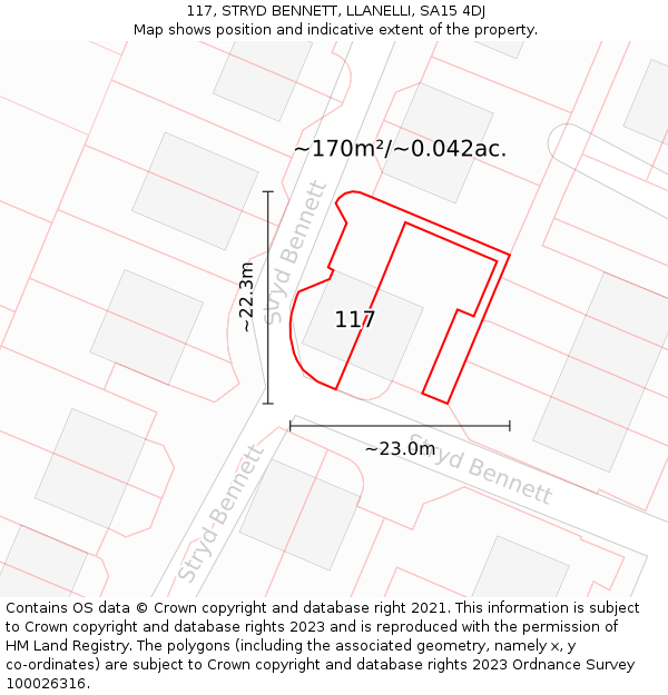 117, STRYD BENNETT, LLANELLI, SA15 4DJ: Plot and title map
