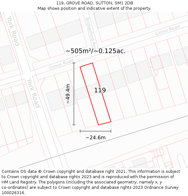 119, GROVE ROAD, SUTTON, SM1 2DB: Plot and title map