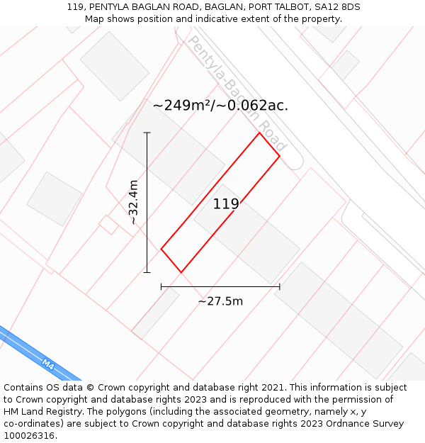 119, PENTYLA BAGLAN ROAD, BAGLAN, PORT TALBOT, SA12 8DS: Plot and title map