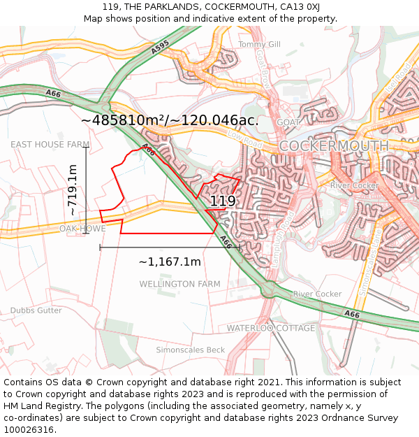 119, THE PARKLANDS, COCKERMOUTH, CA13 0XJ: Plot and title map