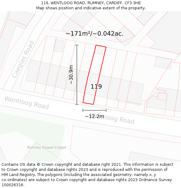 119, WENTLOOG ROAD, RUMNEY, CARDIFF, CF3 3HE: Plot and title map