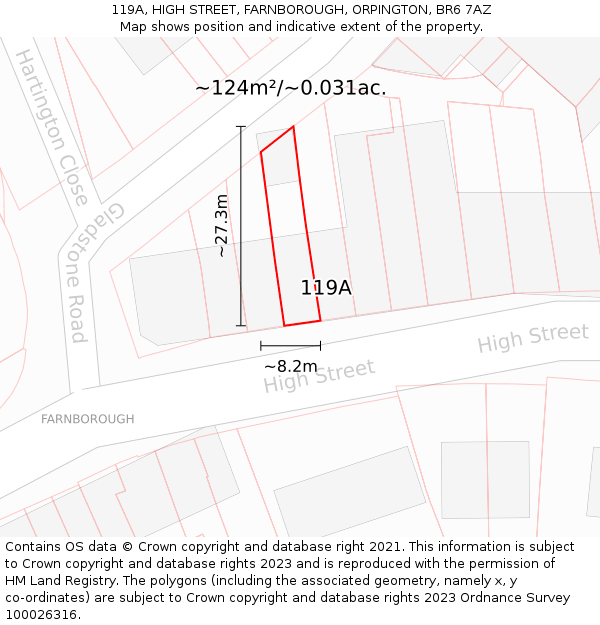 119A, HIGH STREET, FARNBOROUGH, ORPINGTON, BR6 7AZ: Plot and title map