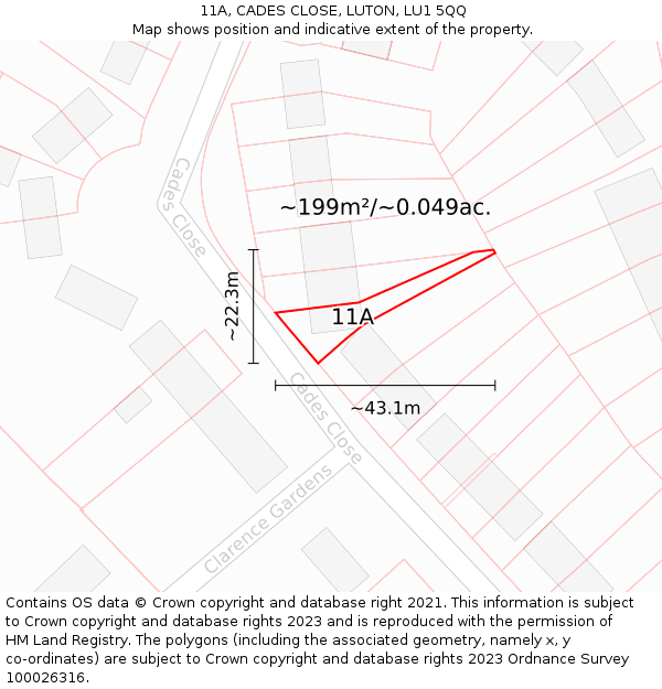 11A, CADES CLOSE, LUTON, LU1 5QQ: Plot and title map