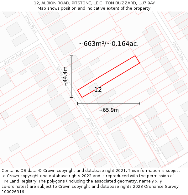 12, ALBION ROAD, PITSTONE, LEIGHTON BUZZARD, LU7 9AY: Plot and title map