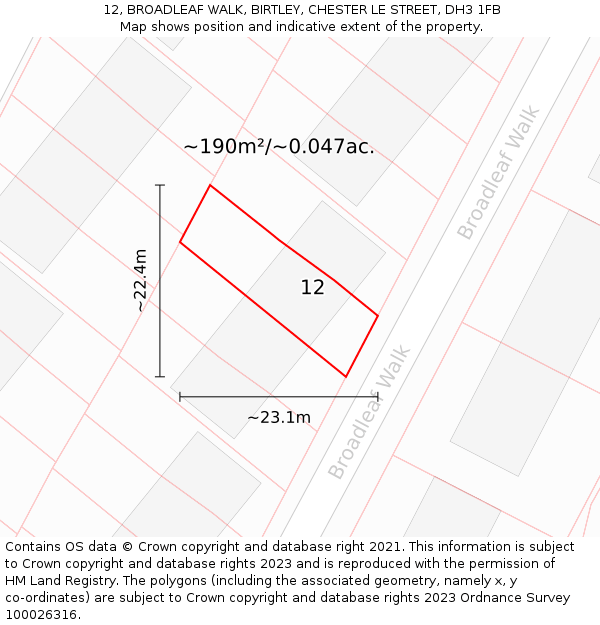12, BROADLEAF WALK, BIRTLEY, CHESTER LE STREET, DH3 1FB: Plot and title map