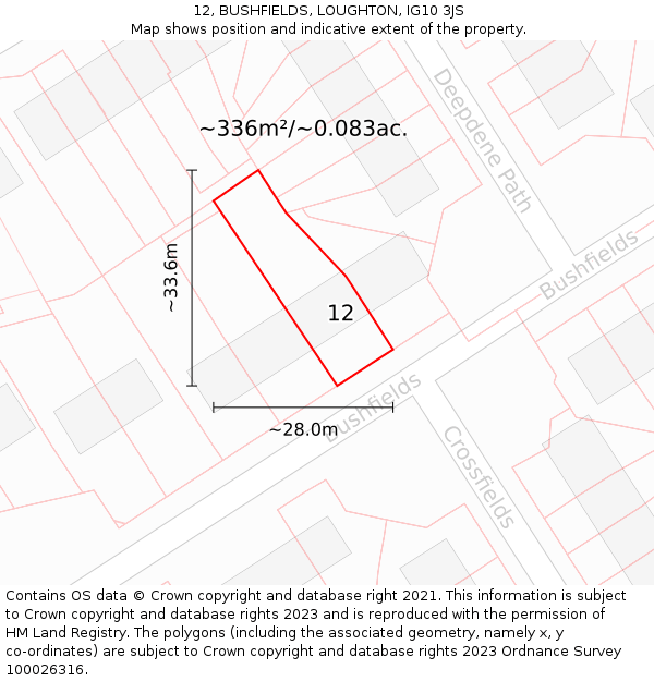 12, BUSHFIELDS, LOUGHTON, IG10 3JS: Plot and title map