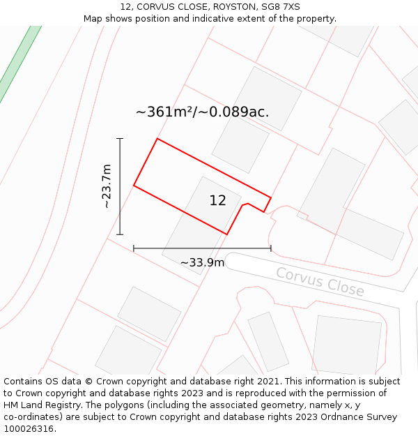 12, CORVUS CLOSE, ROYSTON, SG8 7XS: Plot and title map