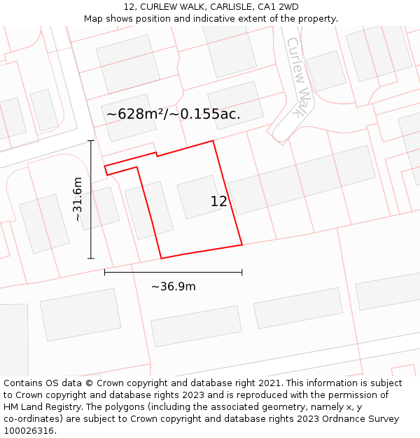 12, CURLEW WALK, CARLISLE, CA1 2WD: Plot and title map