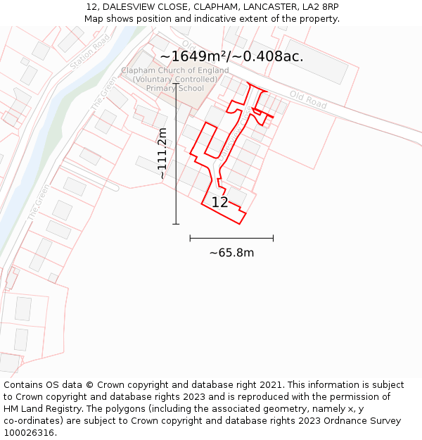 12, DALESVIEW CLOSE, CLAPHAM, LANCASTER, LA2 8RP: Plot and title map