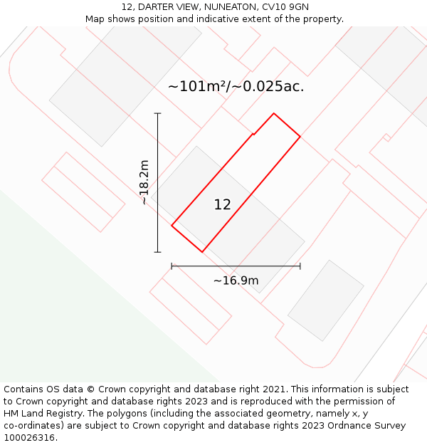 12, DARTER VIEW, NUNEATON, CV10 9GN: Plot and title map