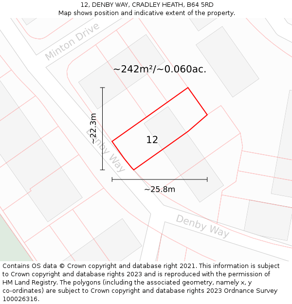 12, DENBY WAY, CRADLEY HEATH, B64 5RD: Plot and title map