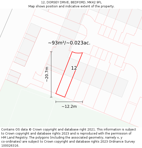 12, DORSEY DRIVE, BEDFORD, MK42 9FL: Plot and title map