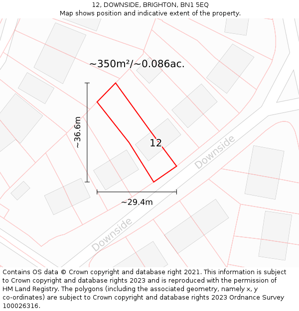 12, DOWNSIDE, BRIGHTON, BN1 5EQ: Plot and title map