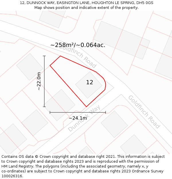 12, DUNNOCK WAY, EASINGTON LANE, HOUGHTON LE SPRING, DH5 0GS: Plot and title map