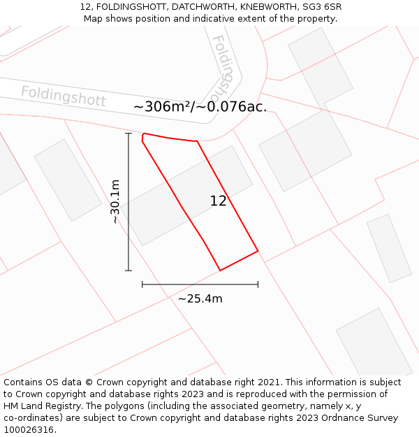 12, FOLDINGSHOTT, DATCHWORTH, KNEBWORTH, SG3 6SR: Plot and title map