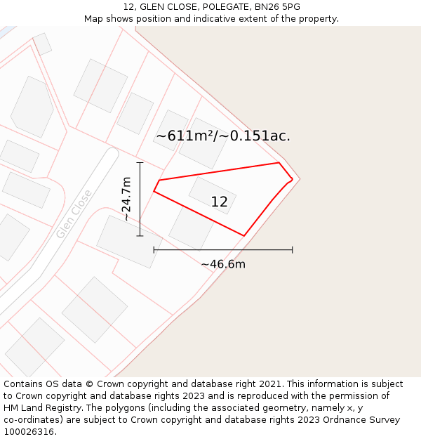 12, GLEN CLOSE, POLEGATE, BN26 5PG: Plot and title map