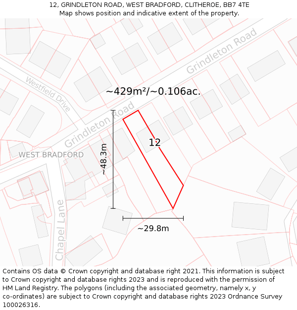 12, GRINDLETON ROAD, WEST BRADFORD, CLITHEROE, BB7 4TE: Plot and title map