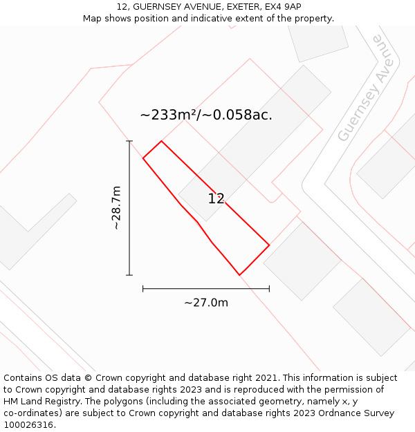 12, GUERNSEY AVENUE, EXETER, EX4 9AP: Plot and title map