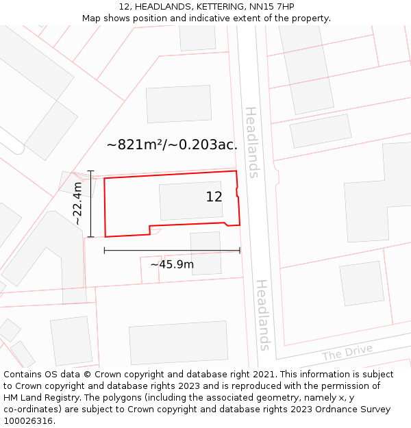 12, HEADLANDS, KETTERING, NN15 7HP: Plot and title map