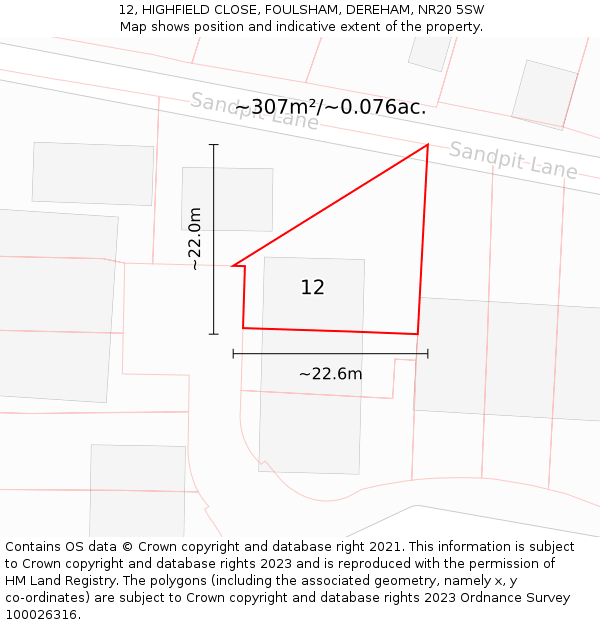 12, HIGHFIELD CLOSE, FOULSHAM, DEREHAM, NR20 5SW: Plot and title map