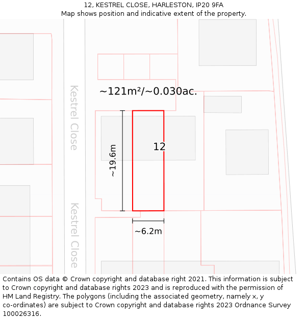 12, KESTREL CLOSE, HARLESTON, IP20 9FA: Plot and title map