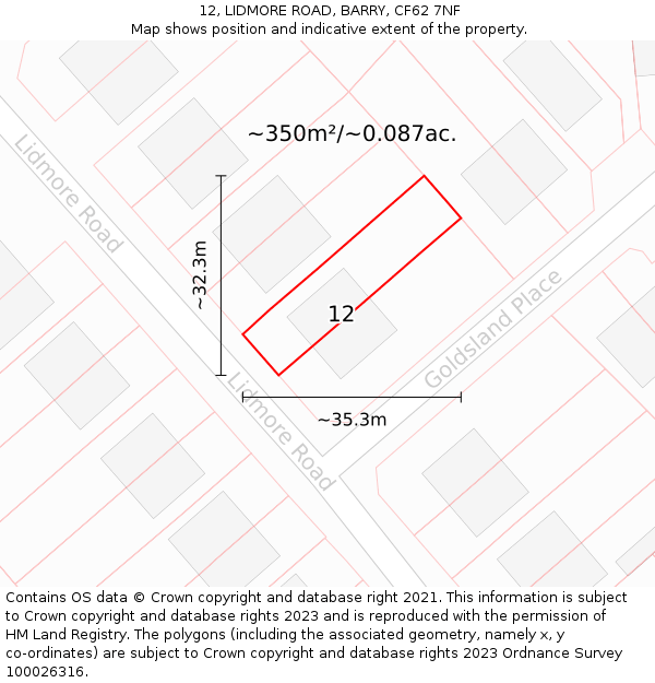 12, LIDMORE ROAD, BARRY, CF62 7NF: Plot and title map