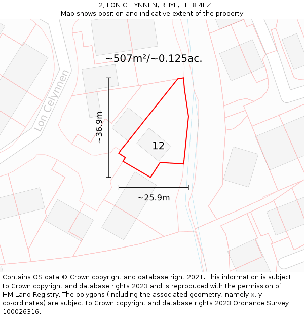 12, LON CELYNNEN, RHYL, LL18 4LZ: Plot and title map